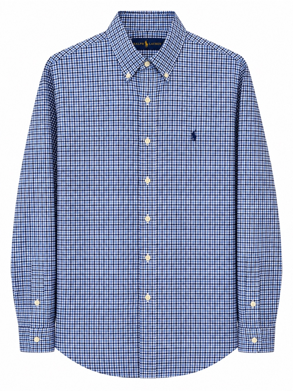 Ralph Lauren Navy and Light Blue Gingham Button-Down Shirt - Size Large